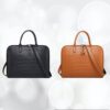 1 Sac à main et porte documents pour femme en cuir de finition peau de crocodile macbook pro air bandoulière noir et marron brun
