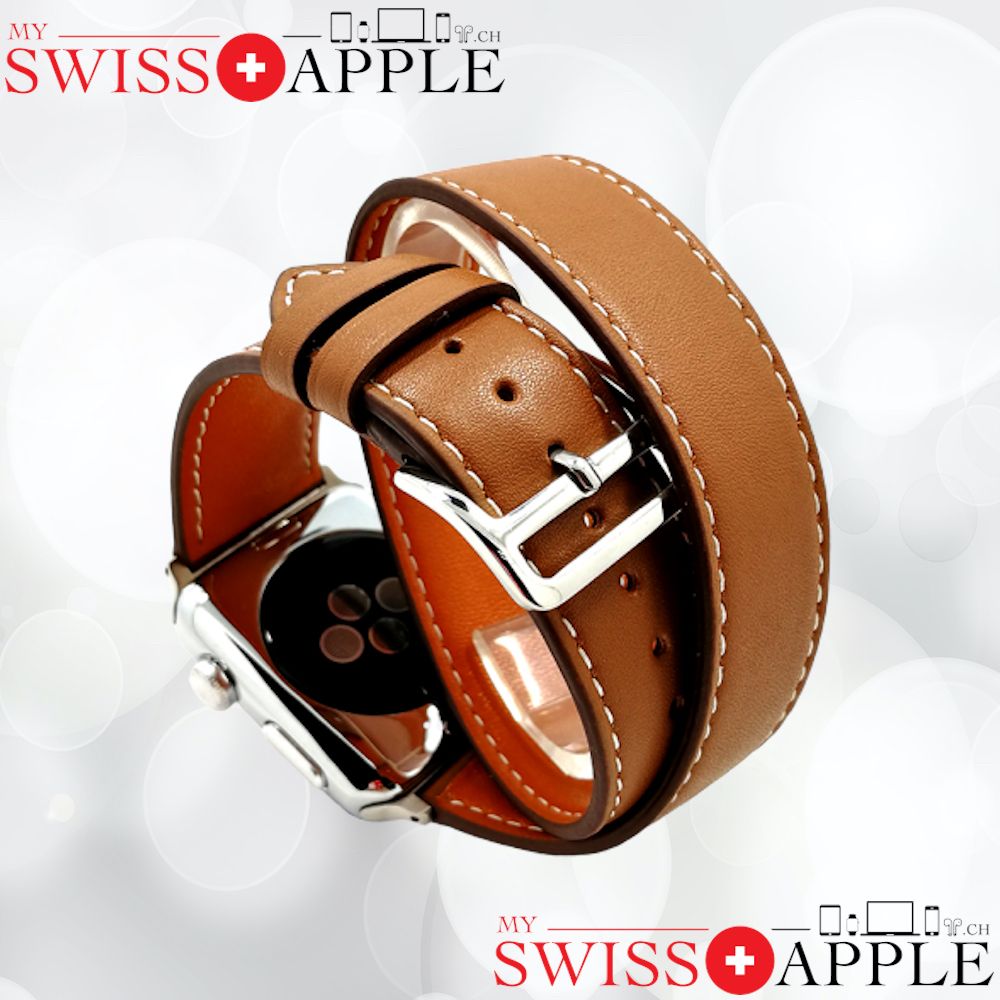 Bracelet cuir Double Tour Apple Watch (marron) 