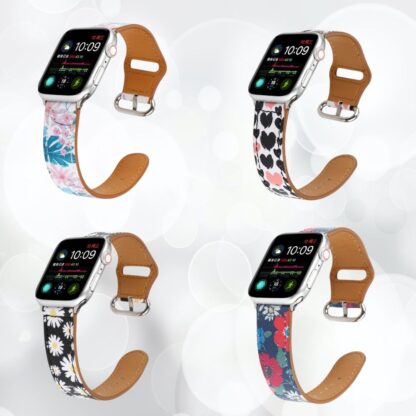 1 Bracelet en cuir de qualite avec motif imprime pour votre apple watch fleur rose marguerite bleu rouge noir blanc jaune