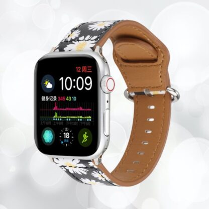 11 Bracelet en cuir de qualite avec motif imprime pour votre apple watch fleur rose marguerite bleu rouge noir blanc jaune