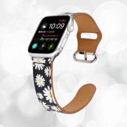 4 Bracelet en cuir de qualite avec motif imprime pour votre apple watch fleur rose marguerite bleu rouge noir blanc jaune