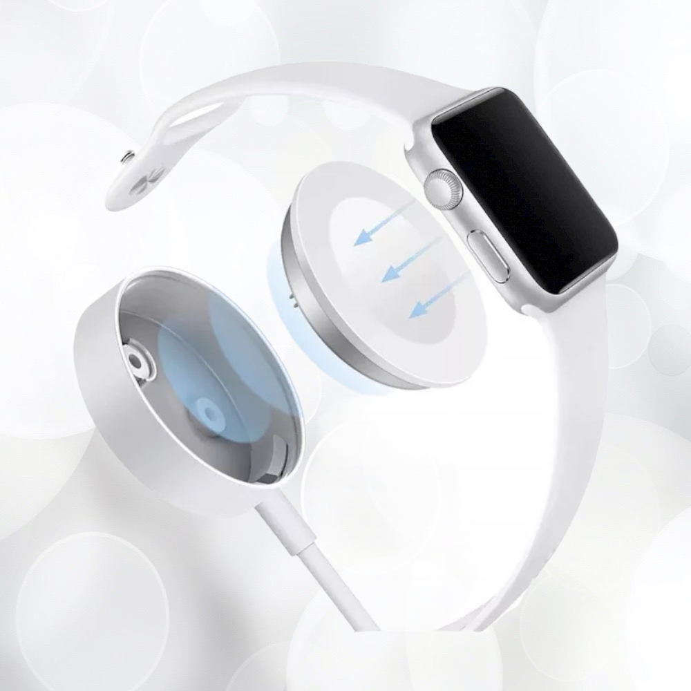 Chargeur Sans Fil Magnétique Apple Watch série 1, 2, 3, 4, 5, 6, SE, 7  Puissance 3W, Câble USB-C 1,2m Swissten - Blanc - Français
