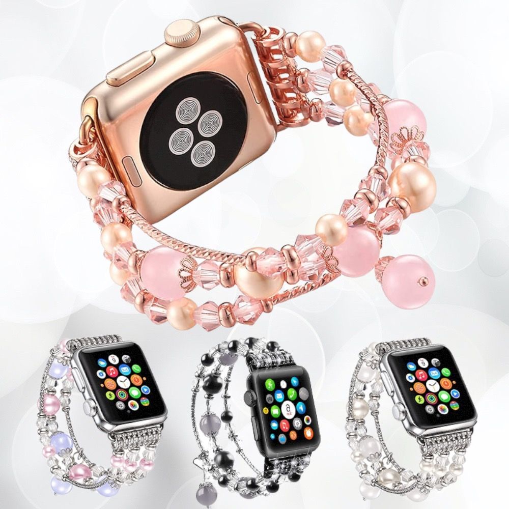 Bracelet en cuir Apple Watch pour femme, pierre d'agate naturelle, bracelet  perlé de guérison, bracelet Smartwatch pour Iwatch série 1-7, accessoires